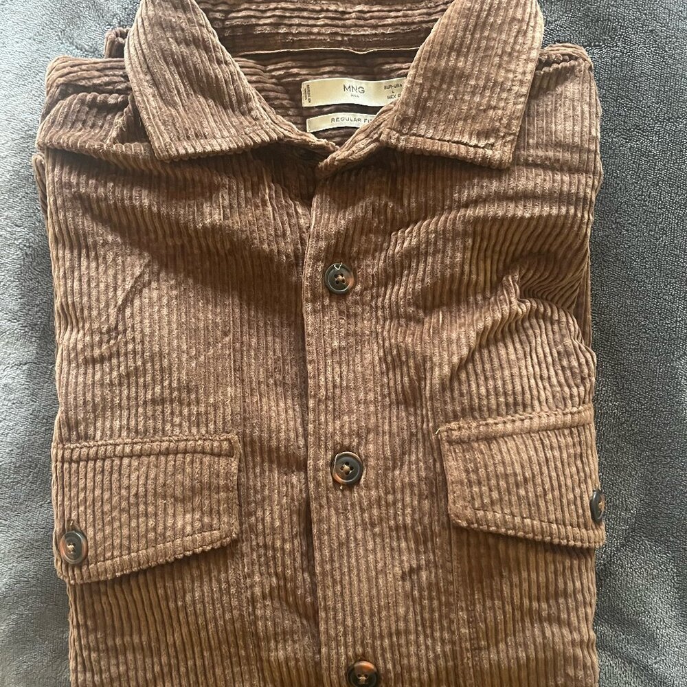 MNG (Mango) Brown Corduroy Button-Down Men's Shirt (Size L EUR/US)